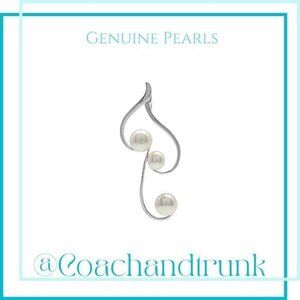 925 Sterling Silver 3 White Freshwater Pearls Flourish Pendant NWT